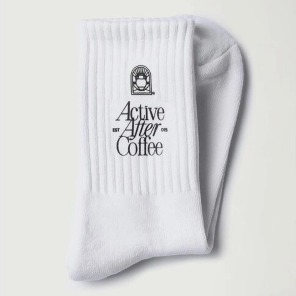 Active After Coffee White Crew Socks